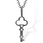Antiqued Silver Clover Key Necklace