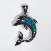 Sterling Silver & Lab Opal Dolphin Pendant