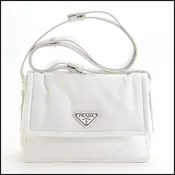 RDC13463 Authentic PRADA White Re-Nylon Tessuto Vitello Small Shoulder Bag