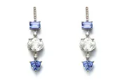 18kt White Gold Tanzanite White Zircon and Diamond Dangle Earrings