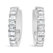 14K White Gold Baguette Diamond Hoop Earrings