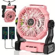 10400mAh 13hrs Rechargeable Automatic Oscillating Camping Fan with LED and Hook