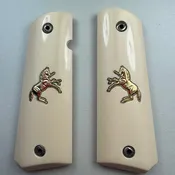 1911 Simulated Ivory (MAGWELL) with Gold Horse Inlay Pistol Grips