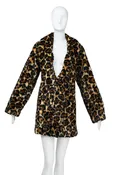 Alexander McQueen McQ Leopard Faux Fur Scarf Neck Coat Size 8