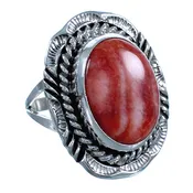 American Indian Sterling Silver Red Oyster Shell Ring Size 7 CS117681