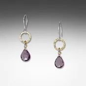 Amethyst earrings on small hammered hoop by Suzanne Q Evon