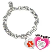 Adjustable Premier Heart Charm Curb Chain Medical ID Bracelet