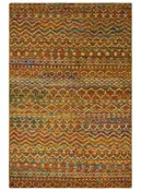 5.6x8.6 Hand Knotted Rust and Beige Modern Contemporary Southwestern Tribal Trellis Recycled wool Area Rug