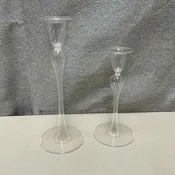 2 CLEAR GLASS CANDLE HOLDERS