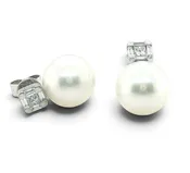 11mm South Sea Pearl, .45 Carat Total Diamond, White Gold Stud Earrings