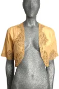 1930s Peach Silk & Lace Bed Jacket, Size-2