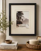18" X 22" BLACK FRAME TROPICAL BEACH PRINT BLACK & WHITE SIGNED