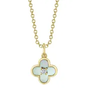 0.02CT DIAMOND & 0.33CT MOTHER OF PEARL 14K Y/G CLOVER NECKLACE
