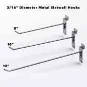 3/16" Diameter Metal Slatwall Hooks, Chrome,
