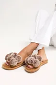 Dolly Pom Pom Slippers in Caramel