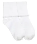 Cotton Turn Cuff tatted edge Sock Pair white trim