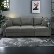 102 Corduroy Modern 3-Seater Sofa Deep Seat with Cup Holders & Phone Holder