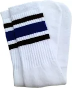 Kids White tube socks with Black-Royal Blue stripes style 3