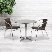 Lila 31.5" Round Aluminum Outdoor Table Set with 2 Rattan Chairs
