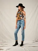 ARIA COLD SHOULDER CROP TOP-BLACK TAUPE FLORAL