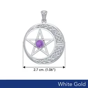 14K White Gold Celtic Crescent moon with Five-Pointed Star Pendant