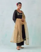 Black Embroidered Chanderi Kurta Set with Dupatta