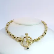 Estate 14K Yellow Gold French Cable Chain with Blue Cabochon Toggle Clasp