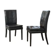 Black Tufted Leather Dining Chair, Set of 2
