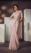 Blush Pink Embroidered Organza Pre-Stitched Saree