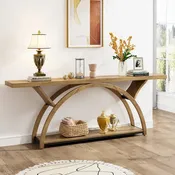 2-laags smalle console tafel met halfrond frame, grijs