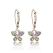 Butterfly Crystal White Gold Palladium Plating Hypoallergenic Kids Earrings leverback is made from 925 Sterling silver