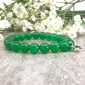 10mm Green Jade Bracelet with Sterling Silver May Birthstone Emerald Green CZ Charm Pendant Healing Crystal Elastic Bracelet