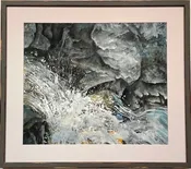 Neil Meitzler  (American, WA, 1930-2009)  "Blue Rock Splashes" — driftwood modern