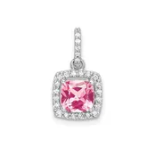 14kt White Gold Cushion Tourmaline & Diamond Halo Necklace