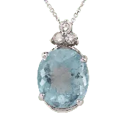 14K White Gold Oval Aquamarine Diamond Pendant