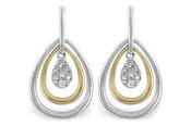 14k Two-Tone Open Pear Shape Drop .06ct Total Natural Diamond Earrings