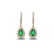 14k 1.99ctw Pear Shape Emerald and Diamond Halo Earrings