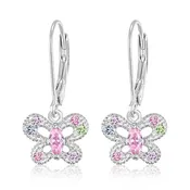 Butterfly Crystal White Gold Palladium Plating Hypoallergenic Kids Leverback Earrings