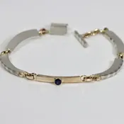 Linked Mixed-Metal Bracelet with a Sapphire