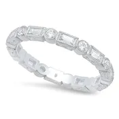 Round Brilliant Cut and Baguette Cut Diamond Eternity Band with Milgrain - .70ctw