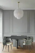 Adonis Round Dining Table Set for 6 with Gray and White Chairs