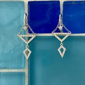 14k White Gold Geometrical Diamond .36cttw Dangle Lever Back Earrings