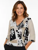 LAR AC029 COMO SILK PRINT V-NECK BLOUSE