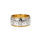 14K White and Yellow Gold Star Engraved Wide Band