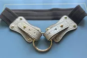 Claiborne Belt in Nude Shiny Faux Croc with Textured Brown Strap