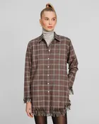 Europa Plaid Flannel Crystal Fringe Shirtdress