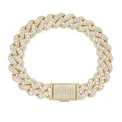 12mm Moissanite Cuban Bracelet 925 Silver 14k Gold