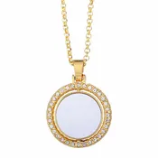 Dazzling Sublimation: Metal Rhinestone Round Necklace Pendant