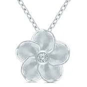 0.02 CT Diamond Flower Pendant Necklace, Sterling Silver, 18 Inch