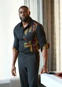 Abiade African Print Color-Blocked Button-up Shirt (Black Spice Medallion)